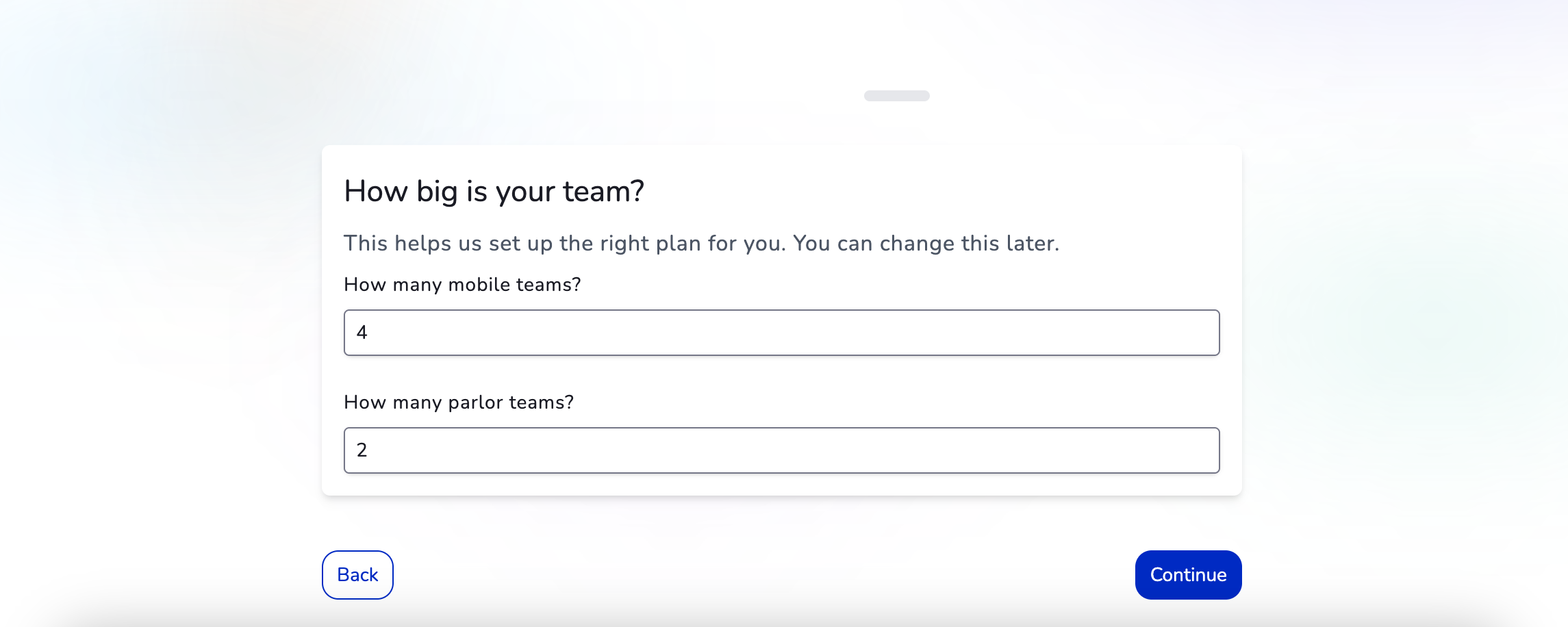 Sign-up form showing mobile grooming teams and parlor grooming teams selection